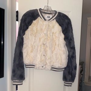 Jack By BB Dakota White and Gray Fur Jacket NWOT